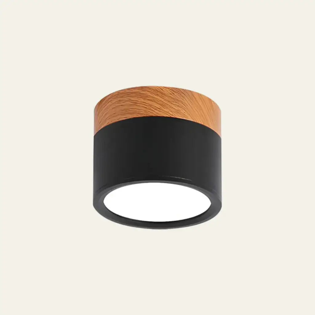 Button Natural Wood Flush Mount Light