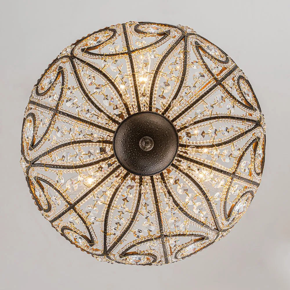 Vintage 3-Light Crystal Bowl Semi Flush Ceiling Fixture