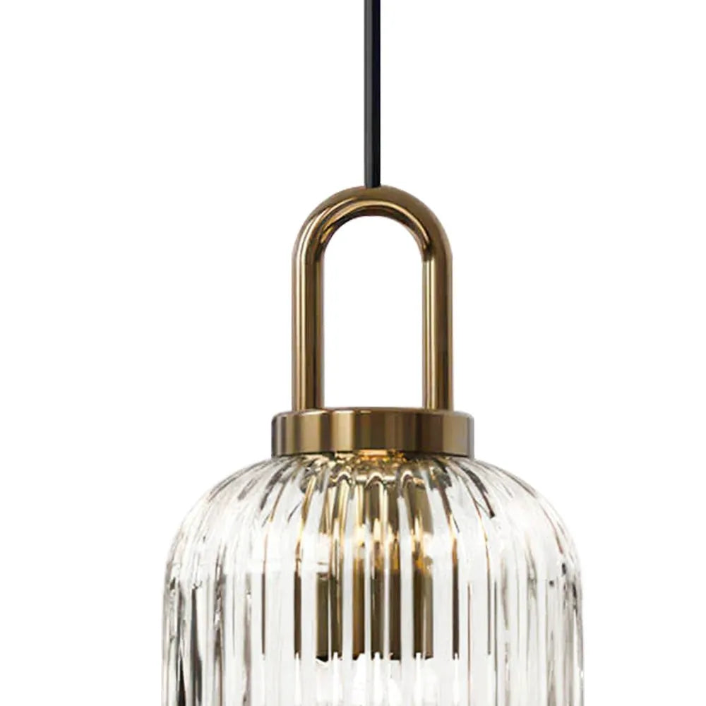Vintage Ribbed Glass Lantern Pendant Light