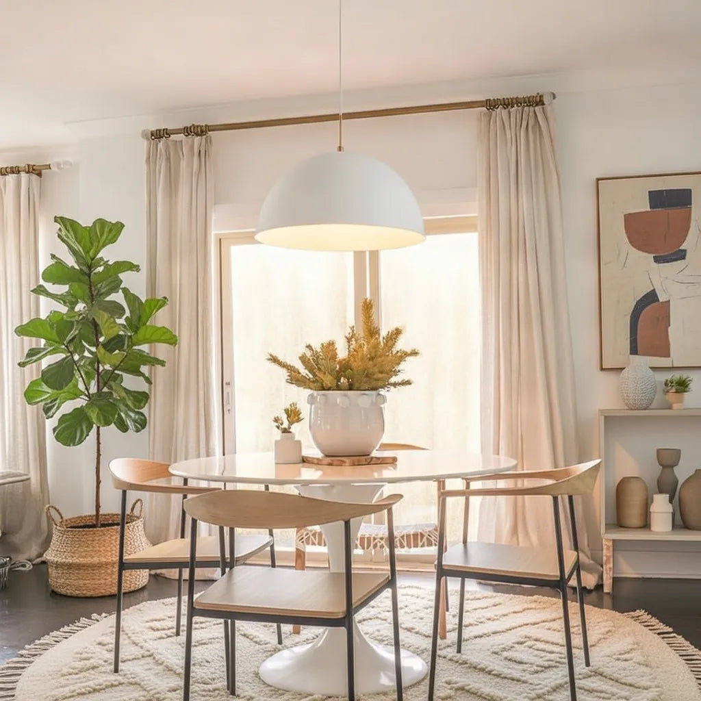 Cassia Minimalist White Metal Dome Pendant Light