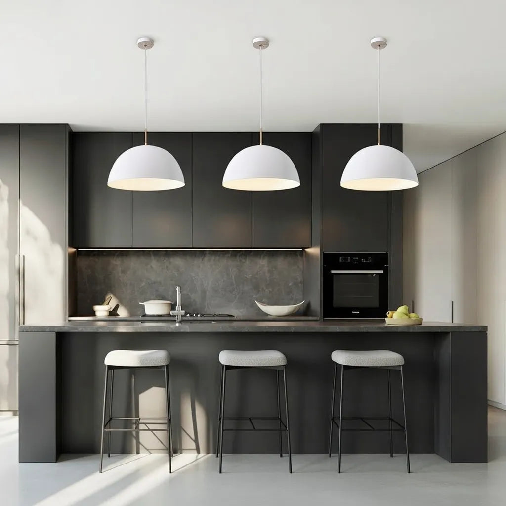 Cassia Minimalist White Metal Dome Pendant Light