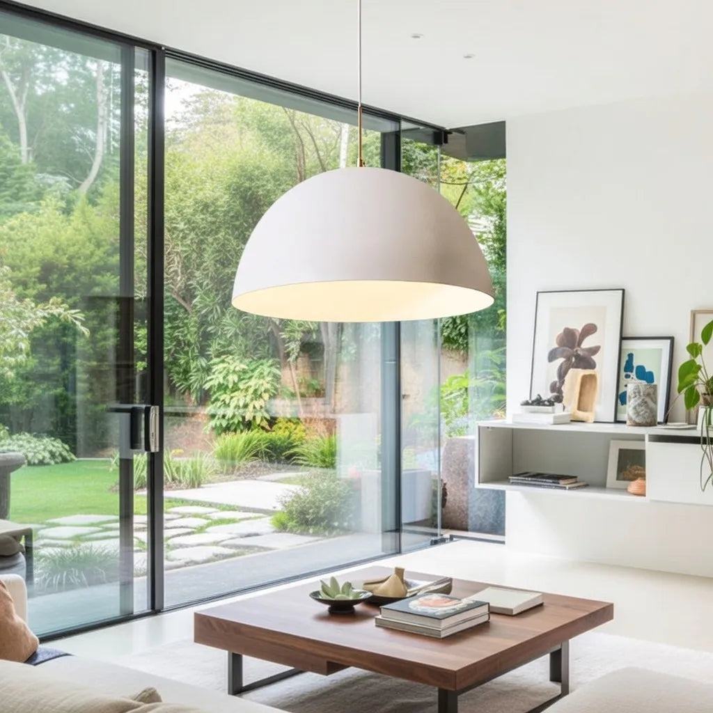 Cassia Minimalist White Metal Dome Pendant Light