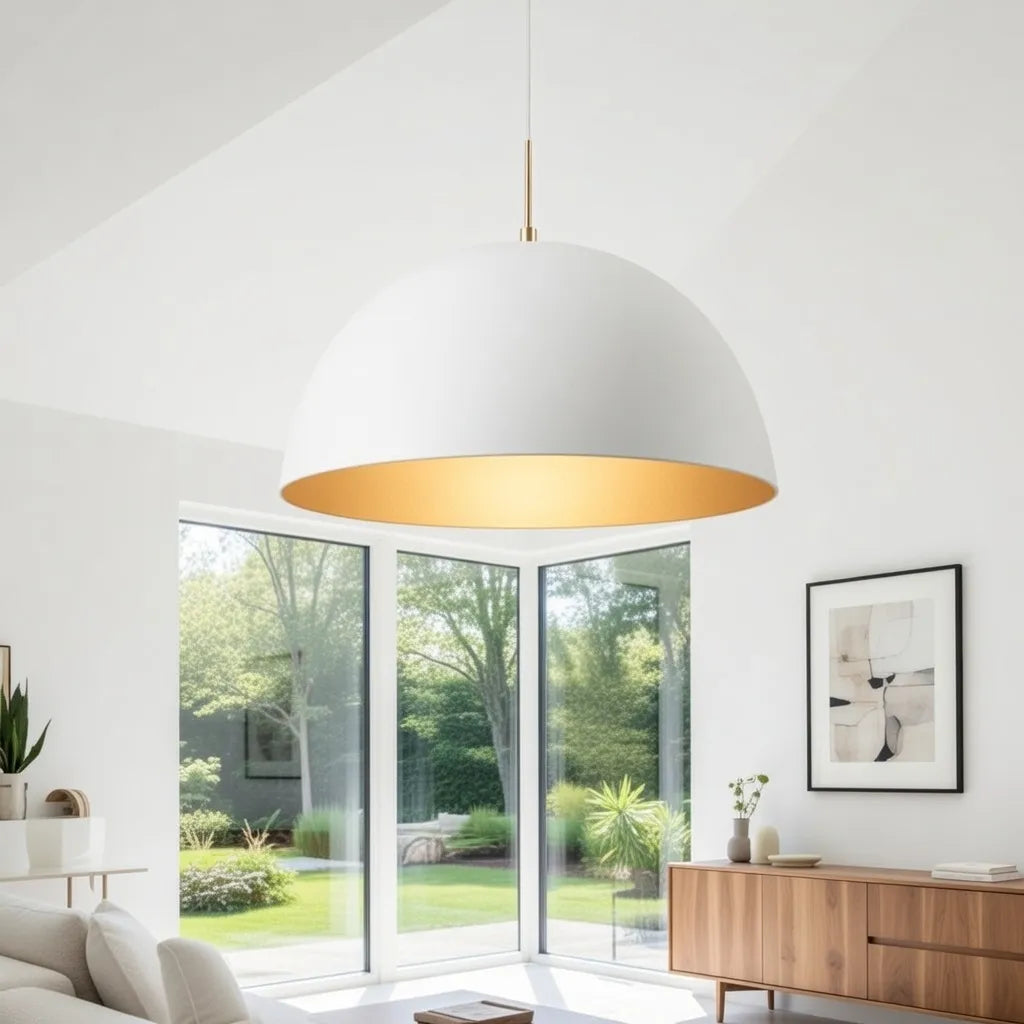Cassia Minimalist White Metal Dome Pendant Light