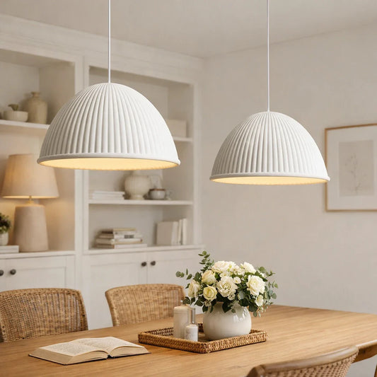 1-Light Modern Resin Dome Pendant Light with Ribbed Shade