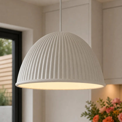 1-Light Modern Resin Dome Pendant Light with Ribbed Shade