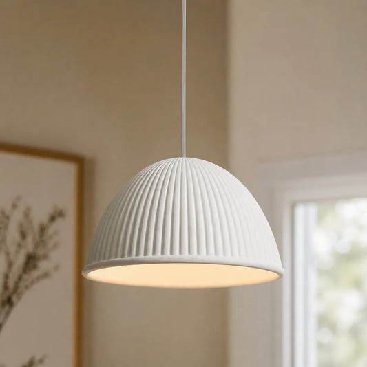 1-Light Modern Resin Dome Pendant Light with Ribbed Shade