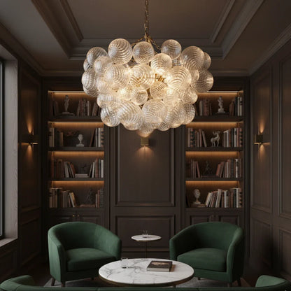 Clear Ribbed Glass Bubble Chandelier