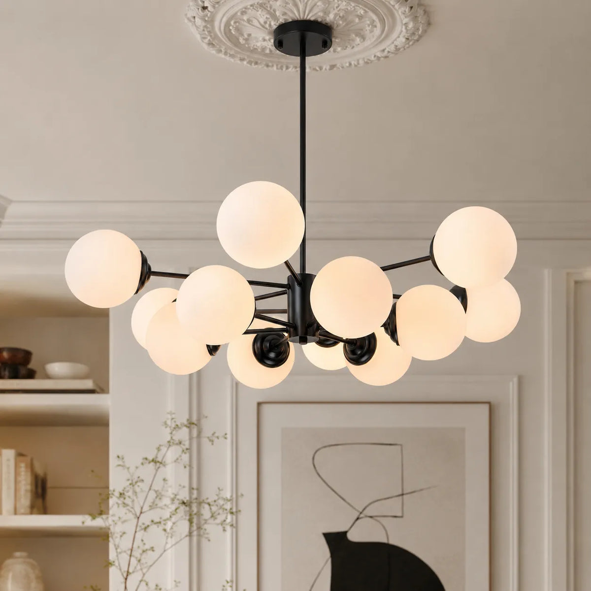 Magnus Mid-Century 12-Light Frosted Glass Sputnik Chandelier