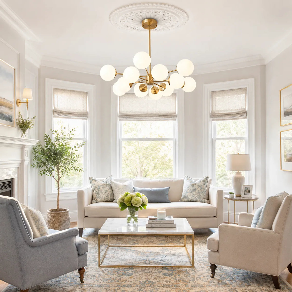 Magnus Mid-Century 12-Light Frosted Glass Sputnik Chandelier