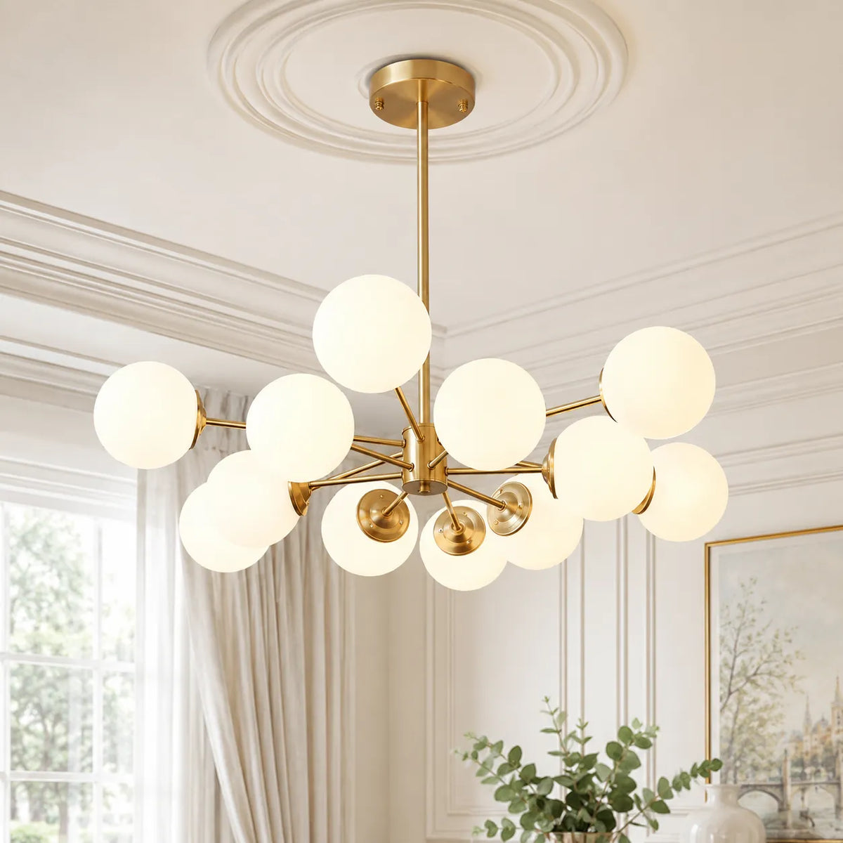 Magnus Mid-Century 12-Light Frosted Glass Sputnik Chandelier
