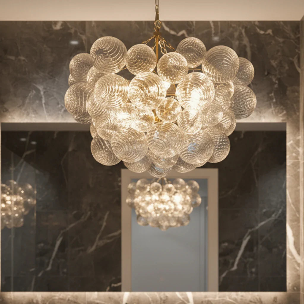 Eleni Modern Ribbed Glass Bubble Chandelier