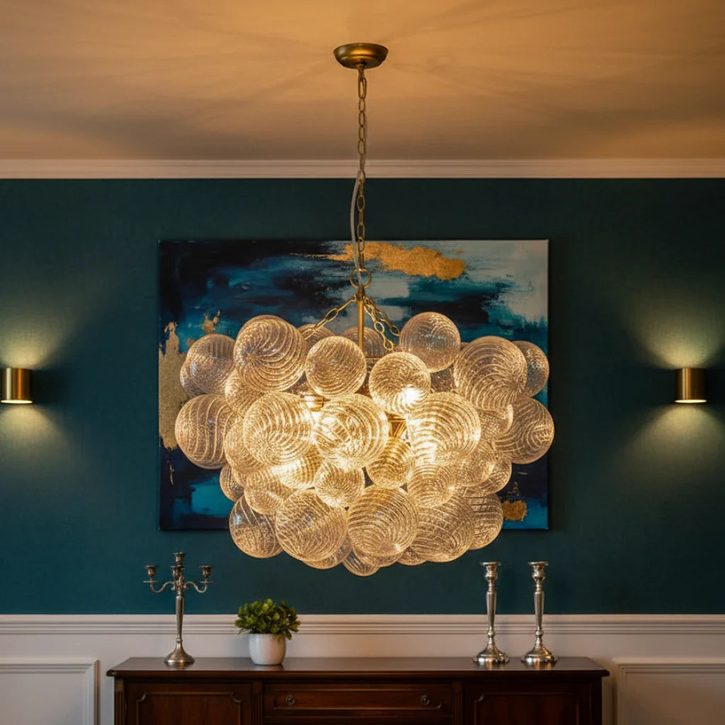 Eleni Modern Ribbed Glass Bubble Chandelier