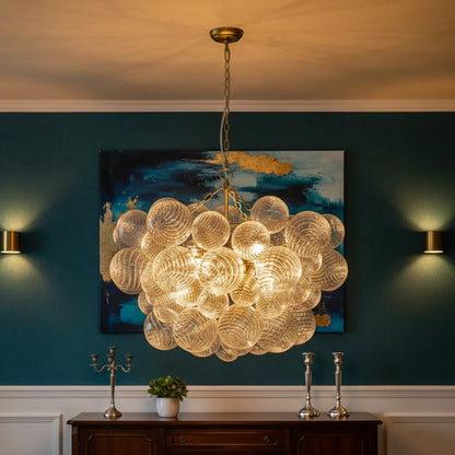 Clear Ribbed Glass Bubble Chandelier