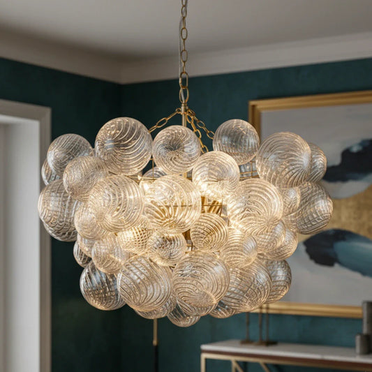 Clear Ribbed Glass Bubble Chandelier