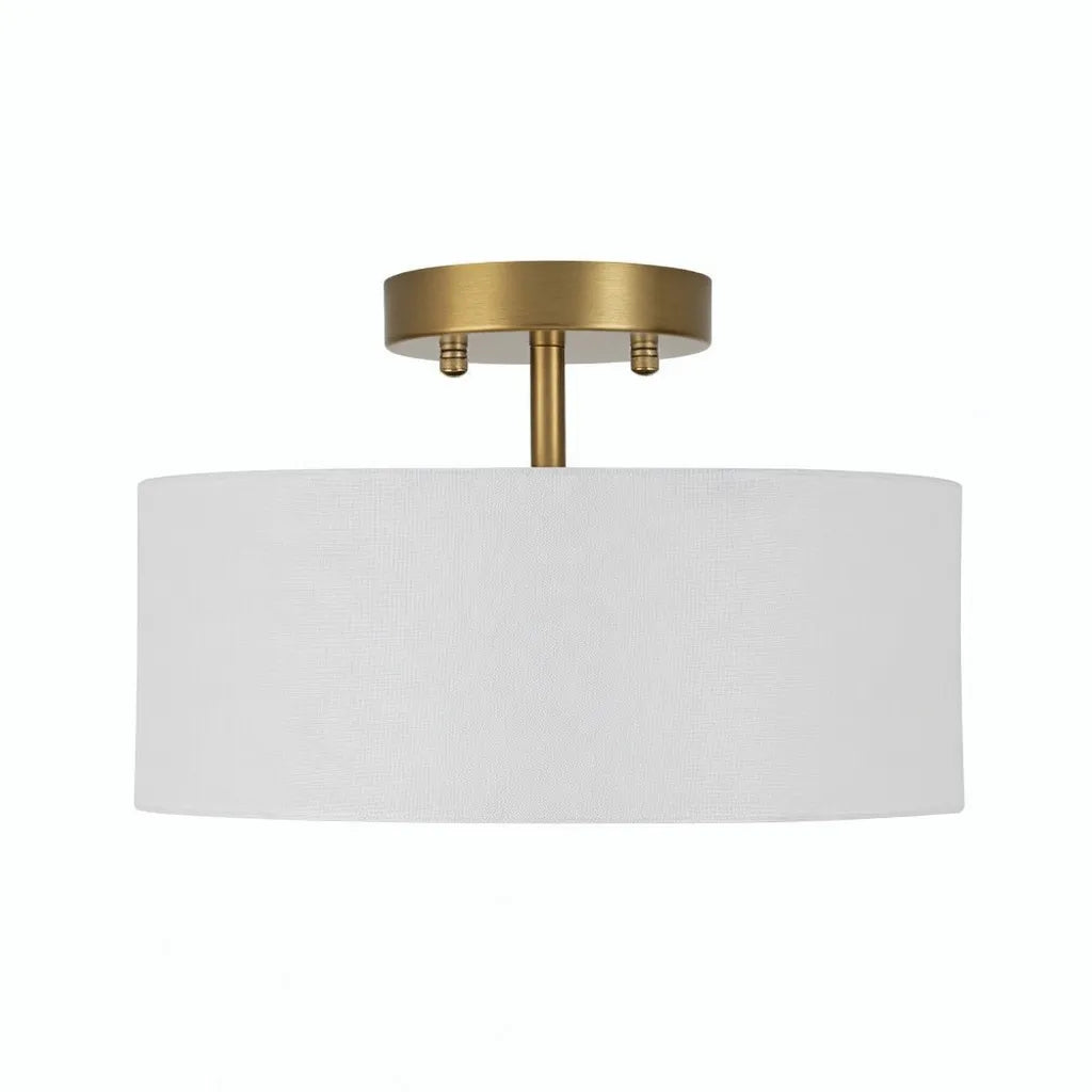 Yulia Scandinavian 2-Light Linen Drum Semi-Flush Ceiling Light