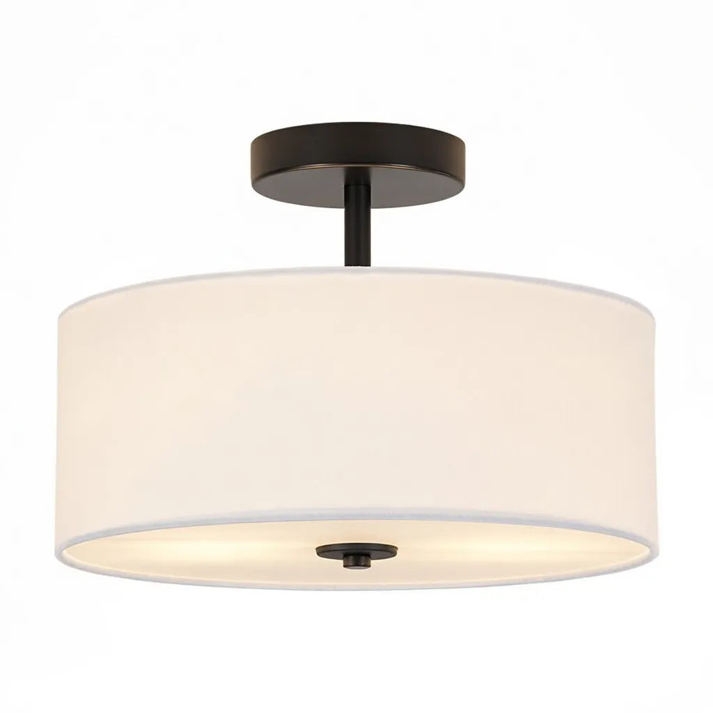Yulia Scandinavian 2-Light Linen Drum Semi-Flush Ceiling Light