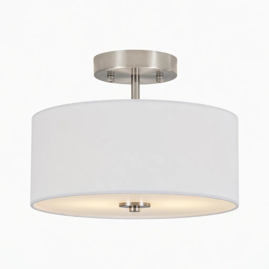 Yulia Scandinavian 2-Light Linen Drum Semi-Flush Ceiling Light