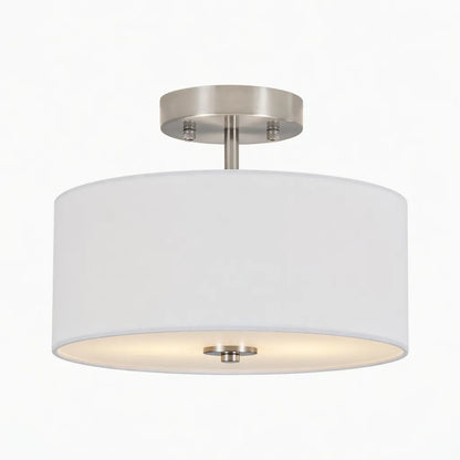 2-Light Scandinavian Linen Drum Semi Flush Mount Ceiling Light
