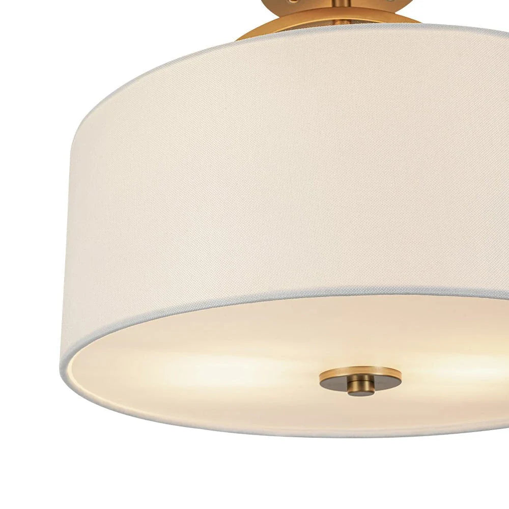 Yulia Scandinavian 2-Light Linen Drum Semi-Flush Ceiling Light