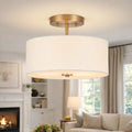 Yulia Scandinavian 2-Light Linen Drum Semi-Flush Ceiling Light