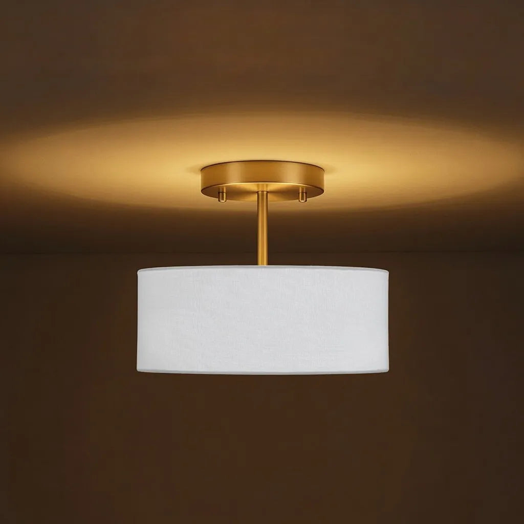 Yulia Scandinavian 2-Light Linen Drum Semi-Flush Ceiling Light
