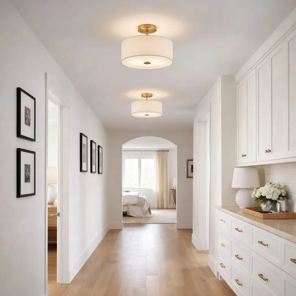 Yulia Scandinavian 2-Light Linen Drum Semi-Flush Ceiling Light