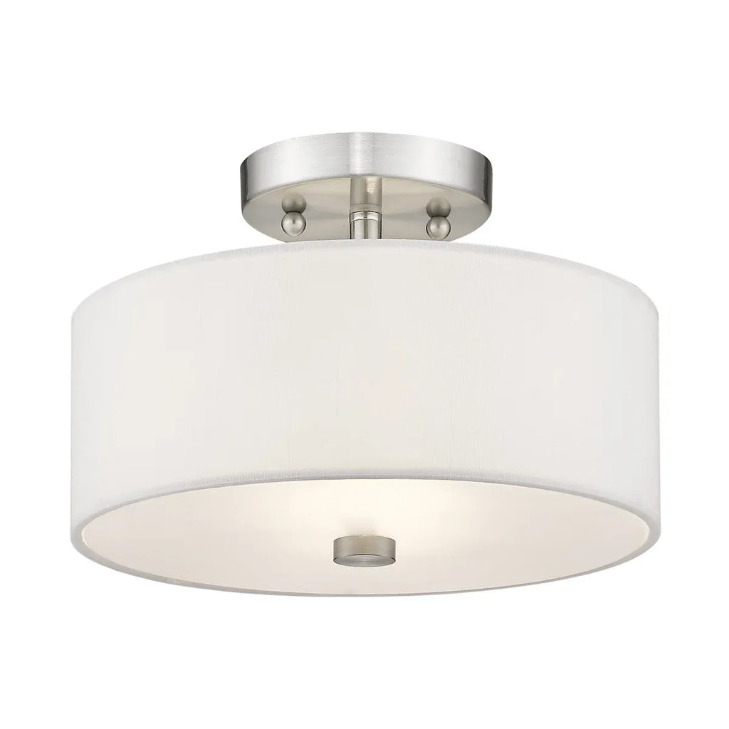 Yulia Scandinavian 2-Light Linen Drum Semi-Flush Ceiling Light
