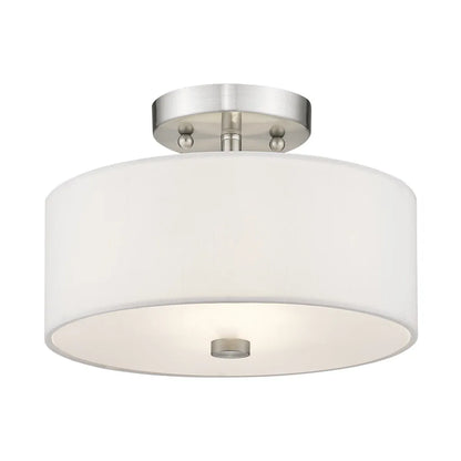 2-Light Scandinavian Linen Drum Semi Flush Mount Ceiling Light