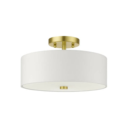 2-Light Scandinavian Linen Drum Semi Flush Mount Ceiling Light