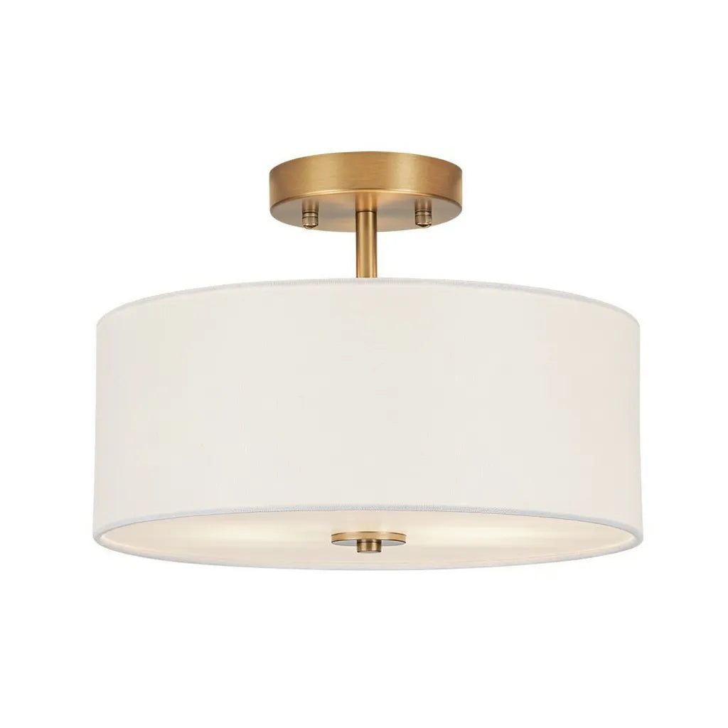 Yulia Scandinavian 2-Light Linen Drum Semi-Flush Ceiling Light