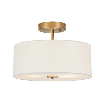 2-Light Scandinavian Linen Drum Semi Flush Mount Ceiling Light