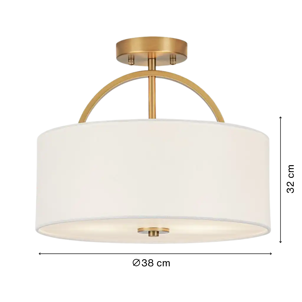 2-Light Scandinavian Linen Drum Semi Flush Mount Ceiling Light