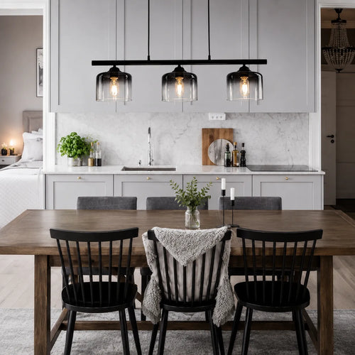 3-Light Linear Pendant Light with Smoked Glass Shades