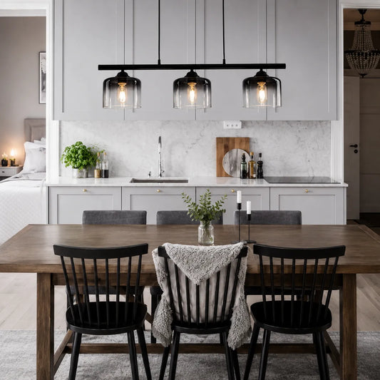 3-Light Linear Pendant Light with Smoked Glass Shades
