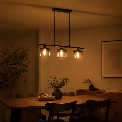 3-Light Linear Pendant Light with Smoked Glass Shades