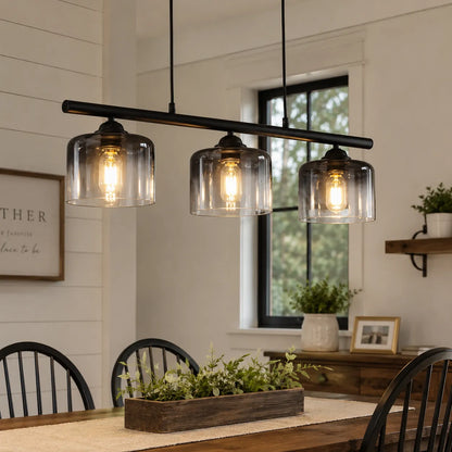 3-Light Linear Pendant Light with Smoked Glass Shades