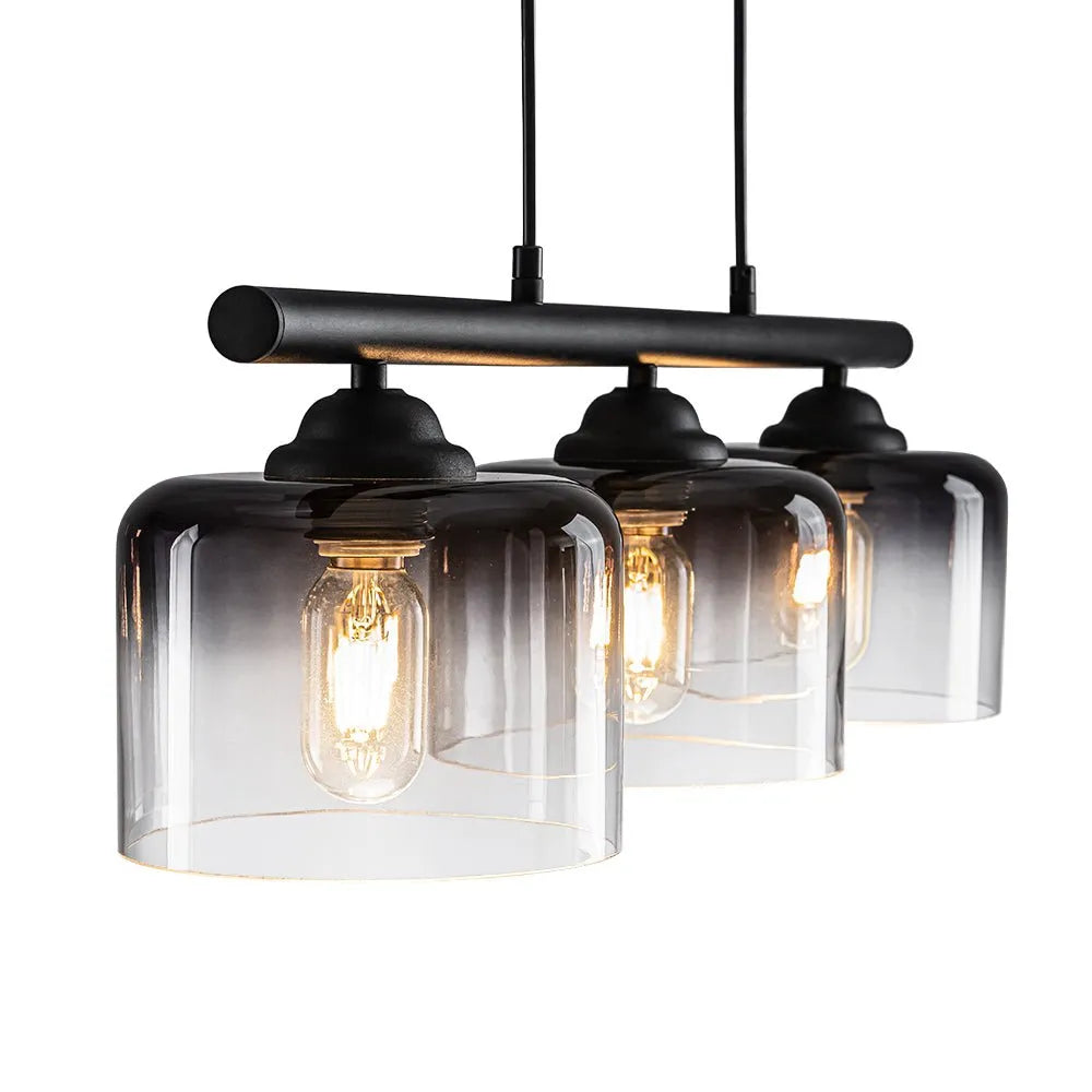 3-Light Linear Pendant Light with Smoked Glass Shades