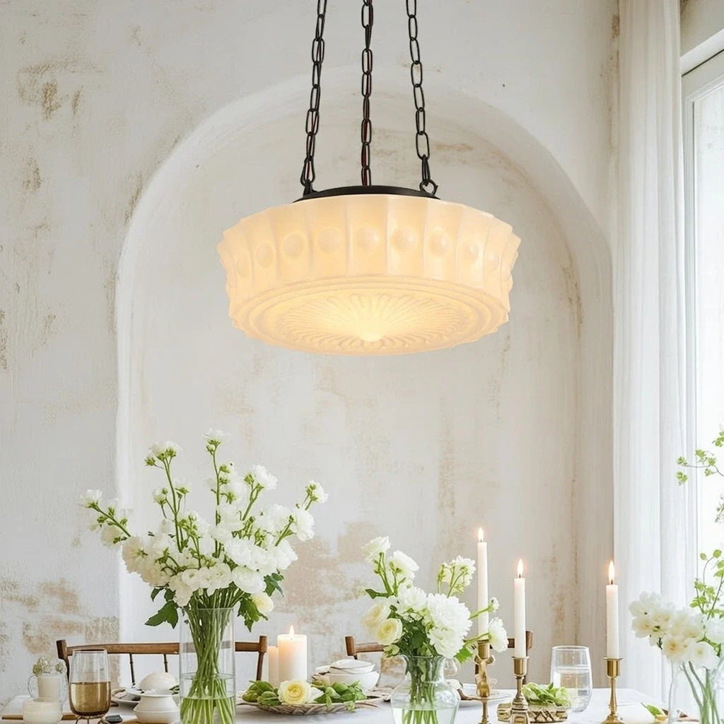 3-Light Vintage Ceramic Shade Schoolhouse Pendant Light