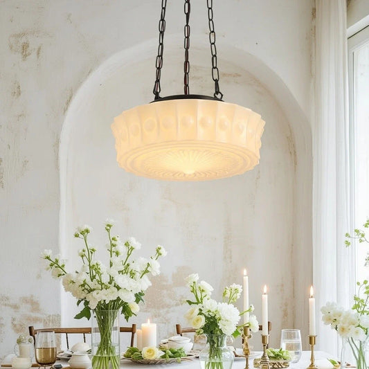 3-Light Vintage Ceramic Shade Schoolhouse Pendant Light