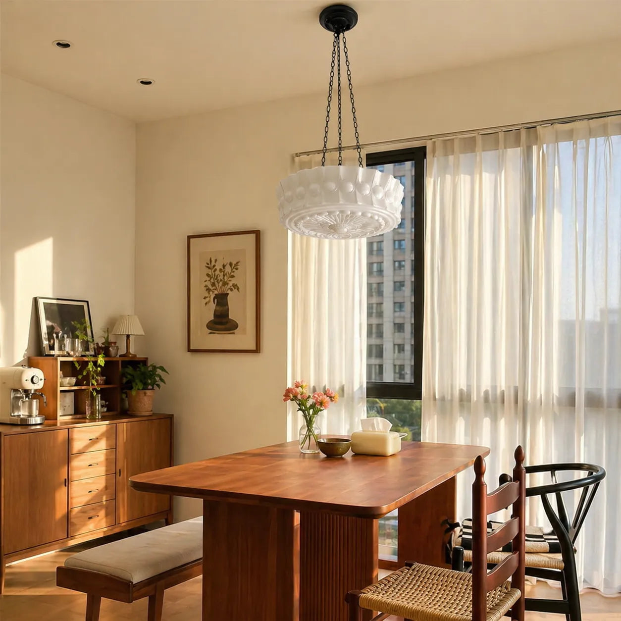 3-Light Vintage Ceramic Shade Schoolhouse Pendant Light