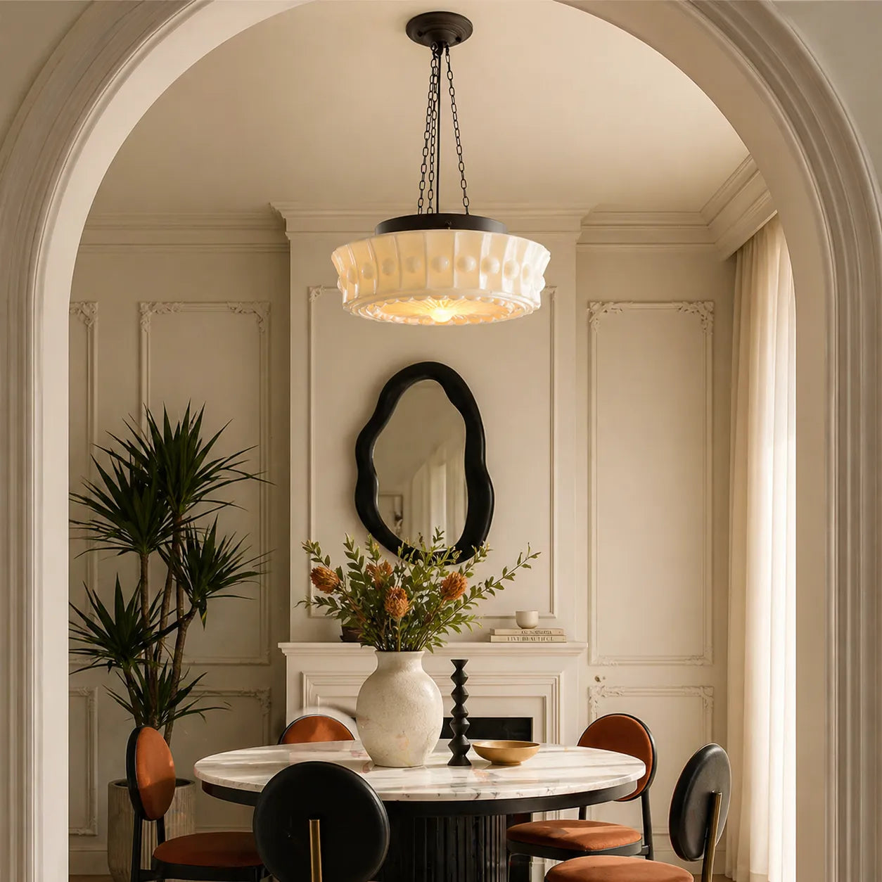 3-Light Vintage Ceramic Shade Schoolhouse Pendant Light
