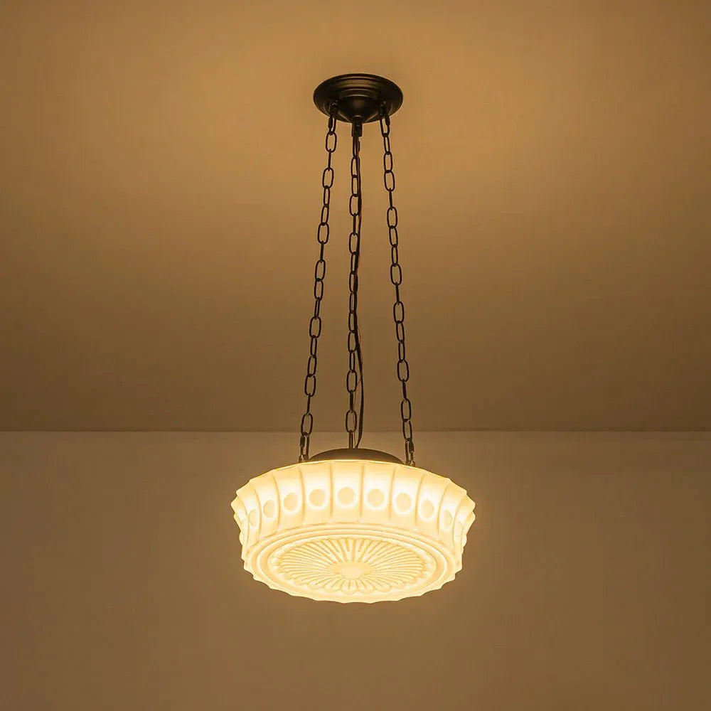 3-Light Vintage Ceramic Shade Schoolhouse Pendant Light