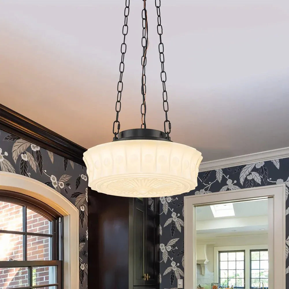 3-Light Vintage Ceramic Shade Schoolhouse Pendant Light