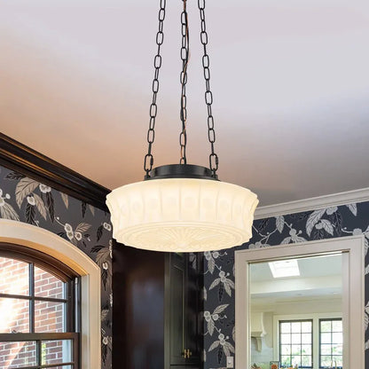 3-Light Vintage Ceramic Shade Schoolhouse Pendant Light