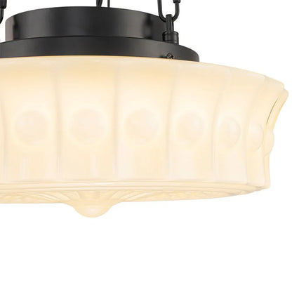3-Light Vintage Ceramic Shade Schoolhouse Pendant Light