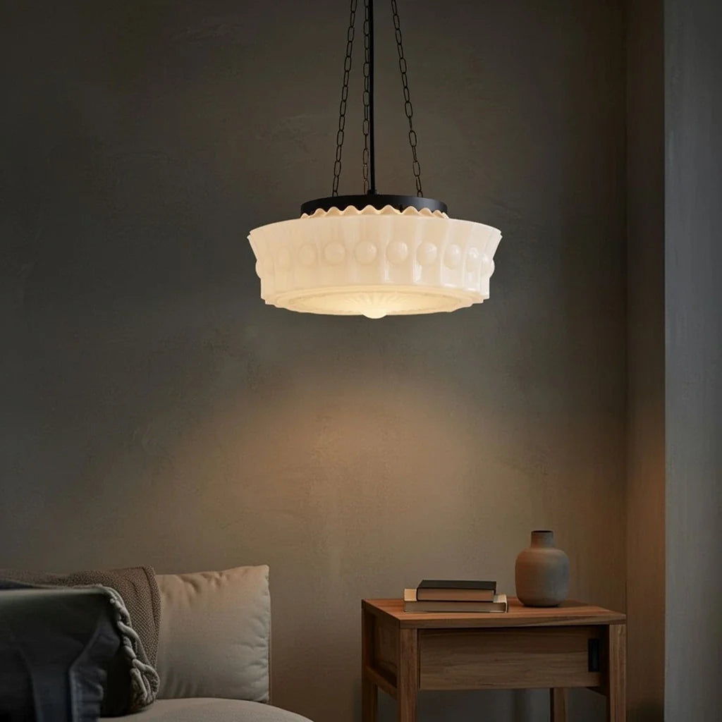 3-Light Vintage Ceramic Shade Schoolhouse Pendant Light