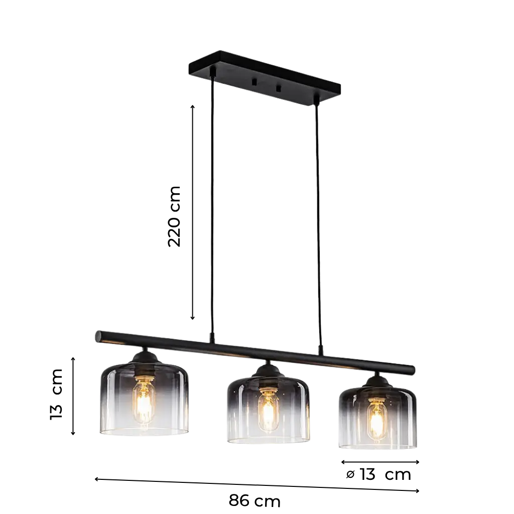 3-Light Linear Pendant Light with Smoked Glass Shades