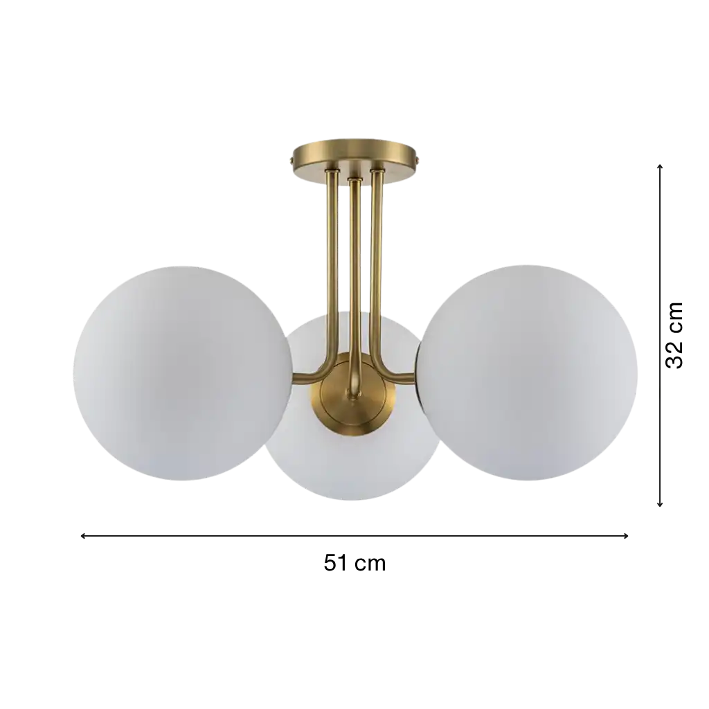 3-Light Sputnik Glass Semi Flush Mount Ceiling Light