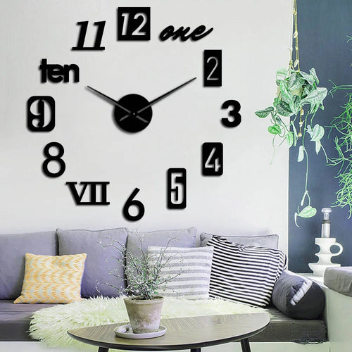 3D Adhesive Wall Clock with Self-Adhesive Markers and Battery Operated Quartz Movement - Image 1