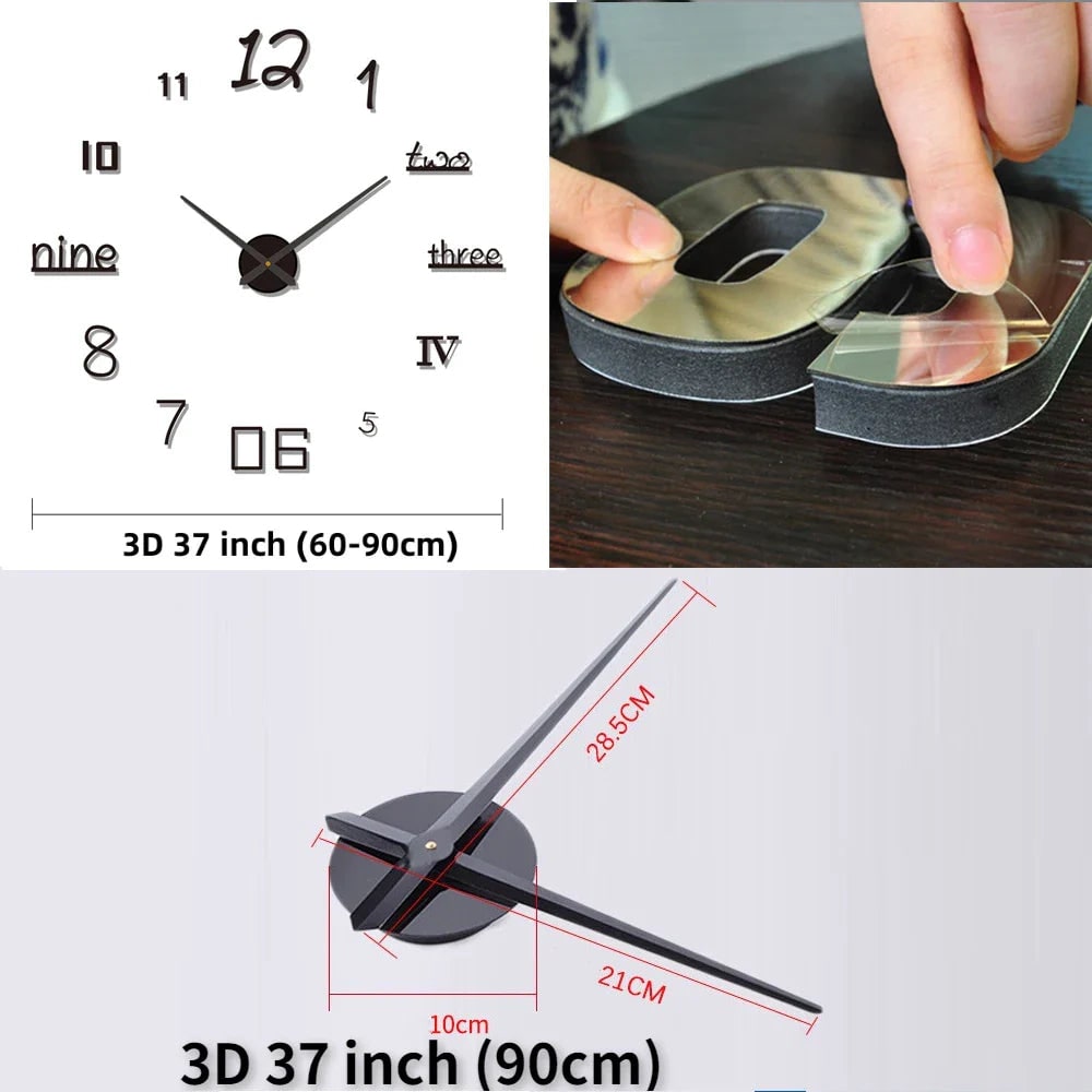 3D Adhesive Wall Clock with Self-Adhesive Markers and Battery Operated Quartz Movement - Image 3